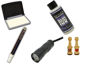 Opticz Blacklight Reactive Invisible UV Ink Hand Stamping Document Marking Variety Kit